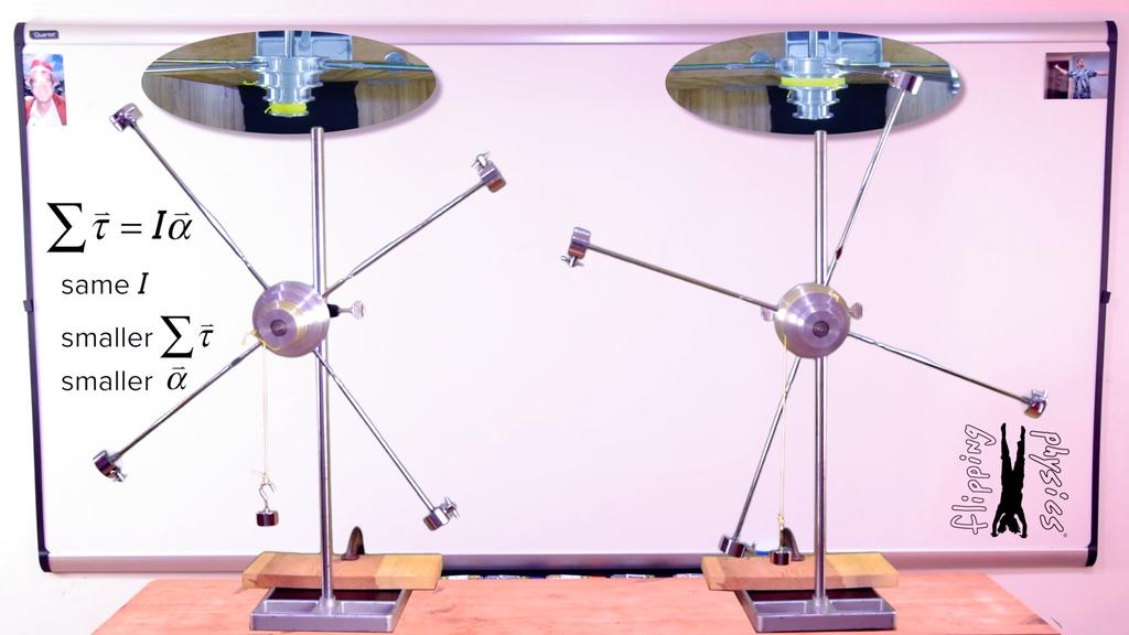 Our last set of demonstrations has both demonstrators with identical rotational inertias and masses hanging from the smallest pulleys.