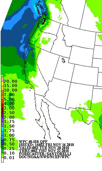 1 to 1 inches of precipitation over portions of Northern CA in association with the first AR on 20