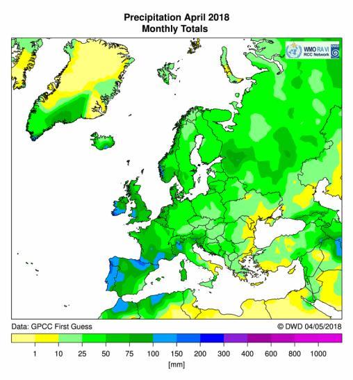 Precipitation in MedCOF Europe/RA VI domain There was a sharp contrast in precipitation totals between the west and east of the domain.