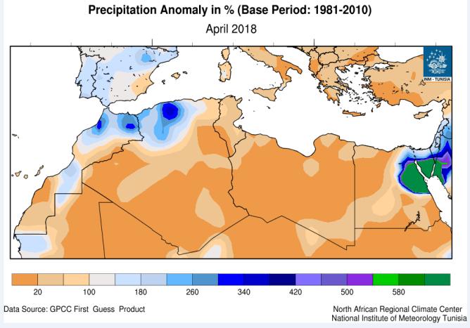 During this month, western Egypt and northern Algeria and Morocco have known above-normal totals of precipitation.
