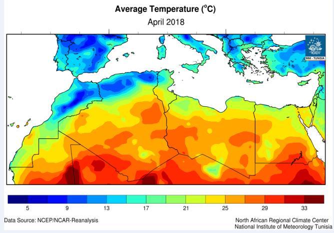 Temperature in North Africa Fig. 4.3 shows the monthly trend of air temperature anomaly in degrees Celsius in April from 1979 to 2018.