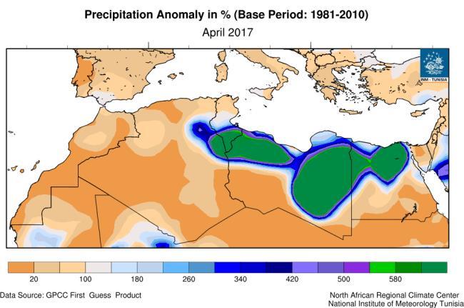 During this month, the south of Tunisia, north and east of Libya and the north of Egypt had known above-normal totals of precipitation.
