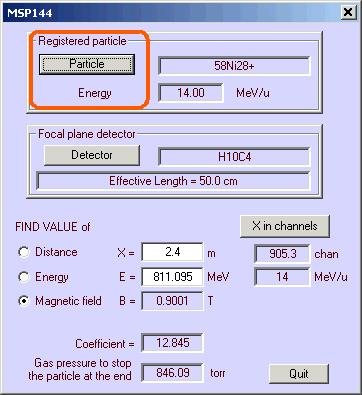 2.3. MSP-144 modification The possibility to input a projectile energy in the MSP144 dialog was developed (see Fig.11). The algorithm to search the magnetic field B from E and X has been corrected.