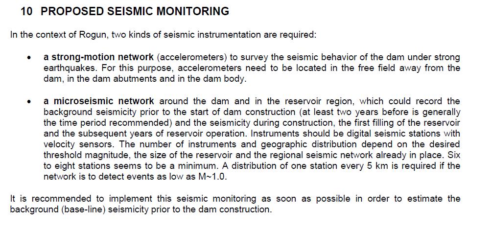 Proposed Seismic Monitoring