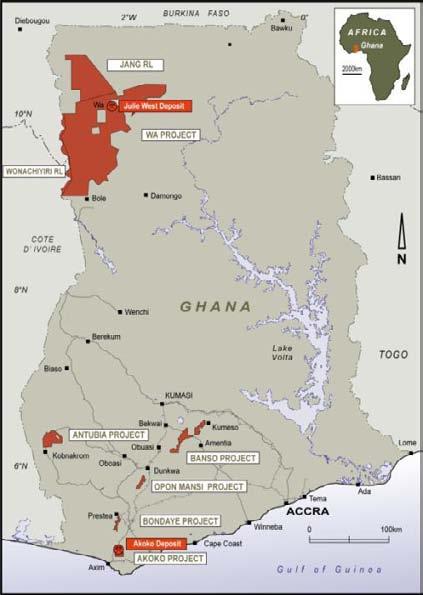 Project Locations» Largest land holder in Ghana» 6 exploration projects covering