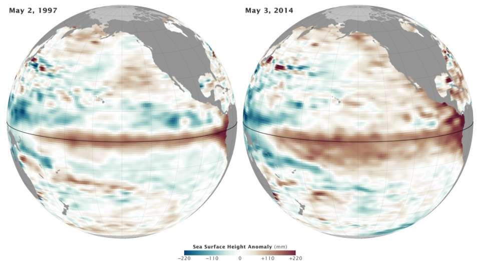 The El Niño of 1997 (left) was one of the