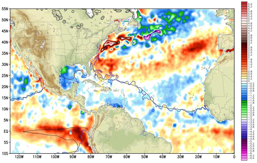 Current water temperatures are below normal across the Tropical