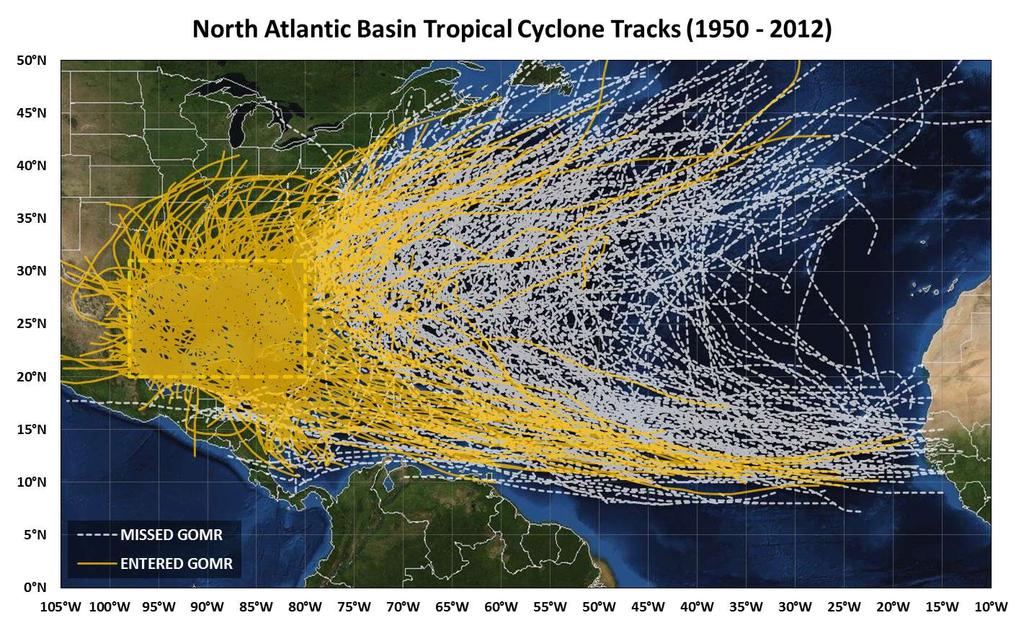 Tropical Cyclone Tracks All Tropical Hurricanes Major Tropical Hurricanes Storms and Cyclones Stronger and Stronger Total for entire basin: 940 689 376