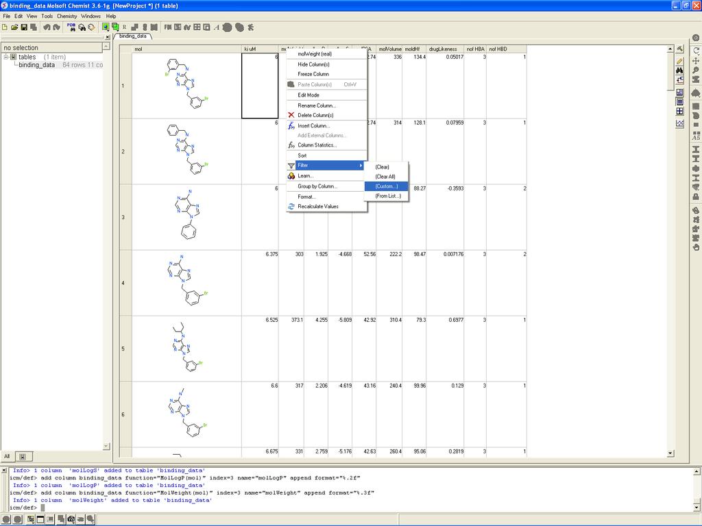 How to filter columns in a chemical spreadsheet (1). 1.