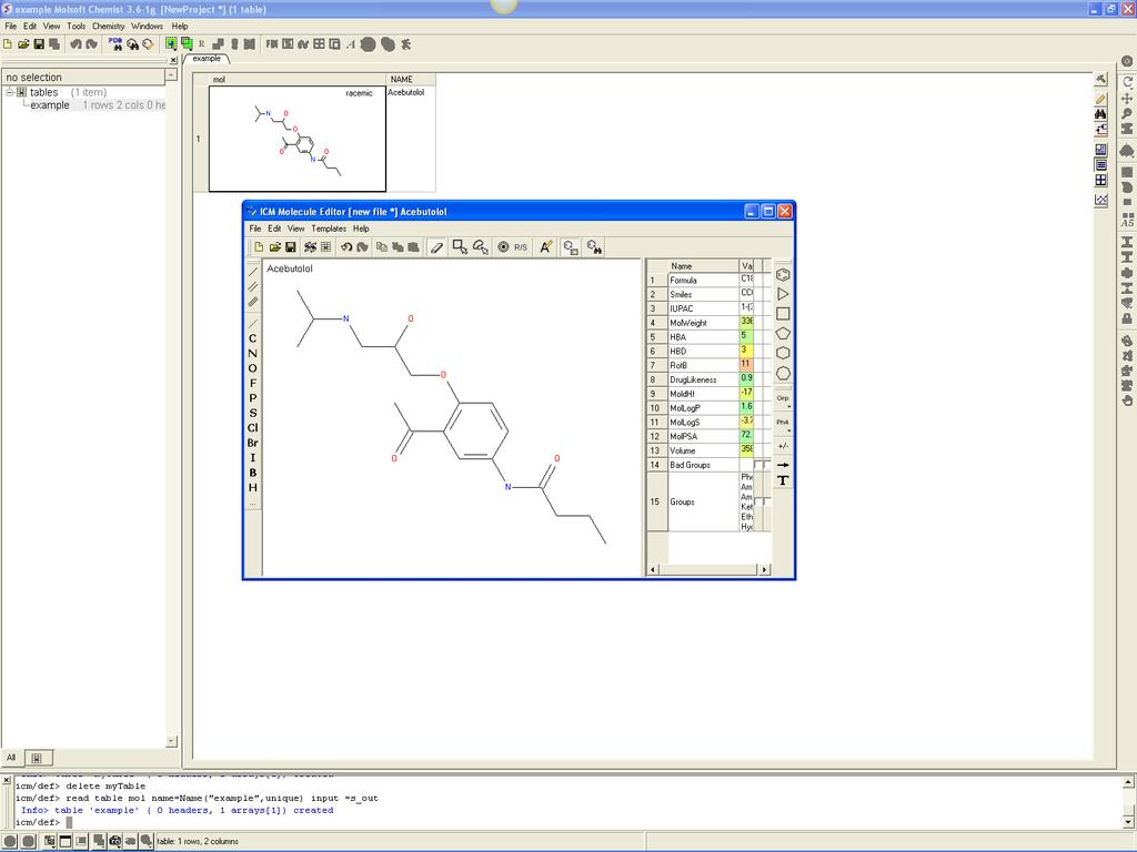 How to save a 2D sketch into a chemical spreadsheet. 2. New chemical spreadheet 1.