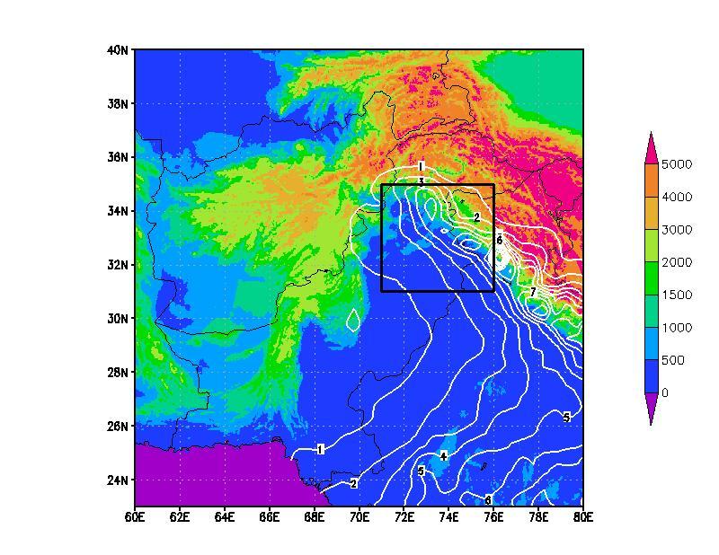Study Domain Core Monsoon Region (main box) (71-75 E, 31-35 N) Precipitation Index (PI) and PI threshold based criterion