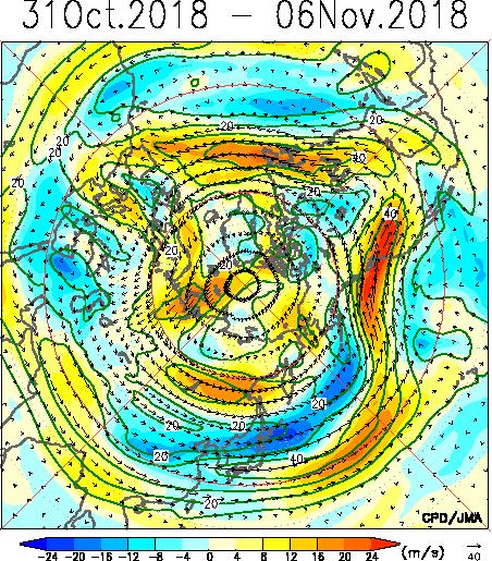The subtropical jet stream shifted southward of its normal position over southern Eurasia and the North Pacific around the date line.