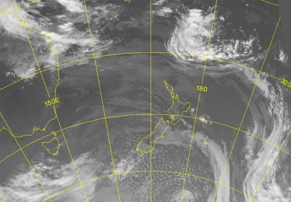 Fig. 96. The Tasman/NZ (IR) satellite image at 10am on 16 th October 2017. The infra-red image shown in figure 96 will be of little help for the planning of this flight.