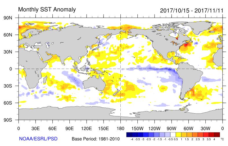 Global setting: October 2017 The tropical Pacific is still officially in a ENSO (El Niño Southern Oscillation) neutral state, but some indicators have leaned more towards La Niña conditions during