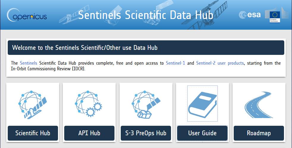 E S A S e n t i n e l d a t a h u b Scientific Hub : access point for all sentinel mission with access to the interactive graphical user interface.
