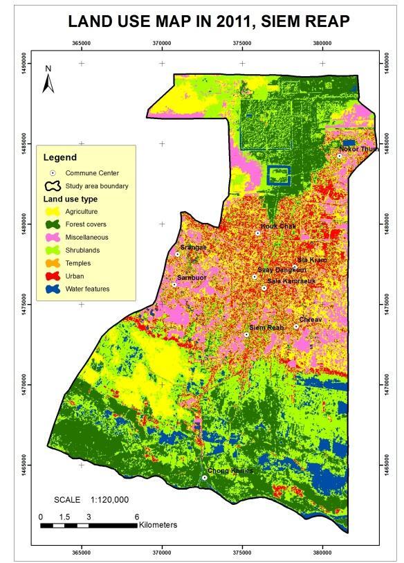 Urban area (%) Survey-questionnaires involving key experts in Siem Reap were applied: analyzing the answers, population density and distance to roads were identified as the major determinant for