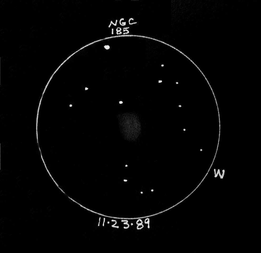 Kenneth Drake: Observer from Texas I observed NGC 185 as part of my scale drawings of the Herschel 400 on November 23, 1989, using my 10-inch Dob @ 137 (10.5mm EP).
