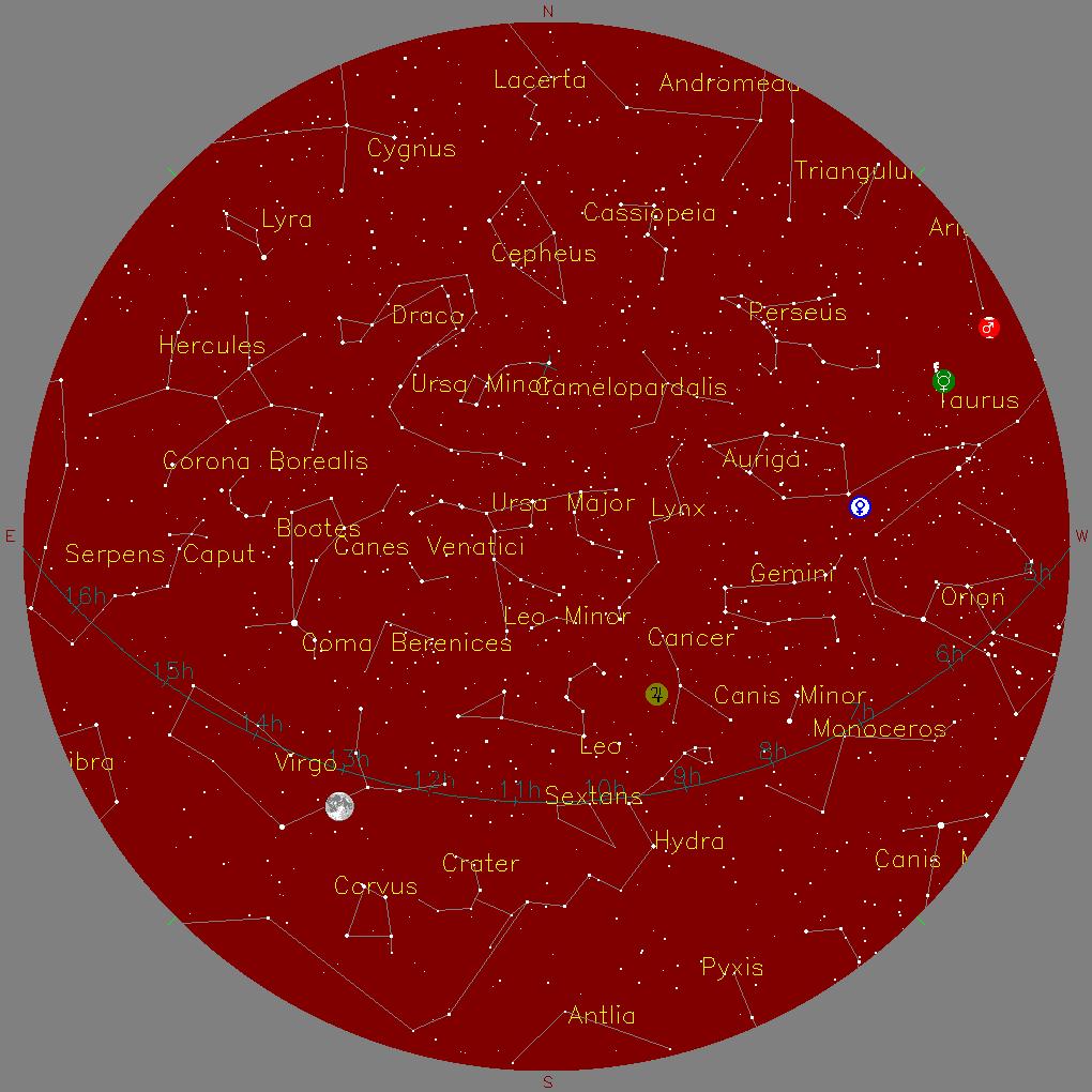 THE NIGHT SKY : MAP 1 st May 2015 : 20.00hrs GMT- UTC / 21.