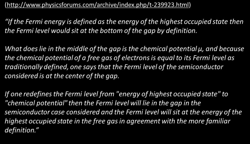 Fermi Energy Chemical Potential