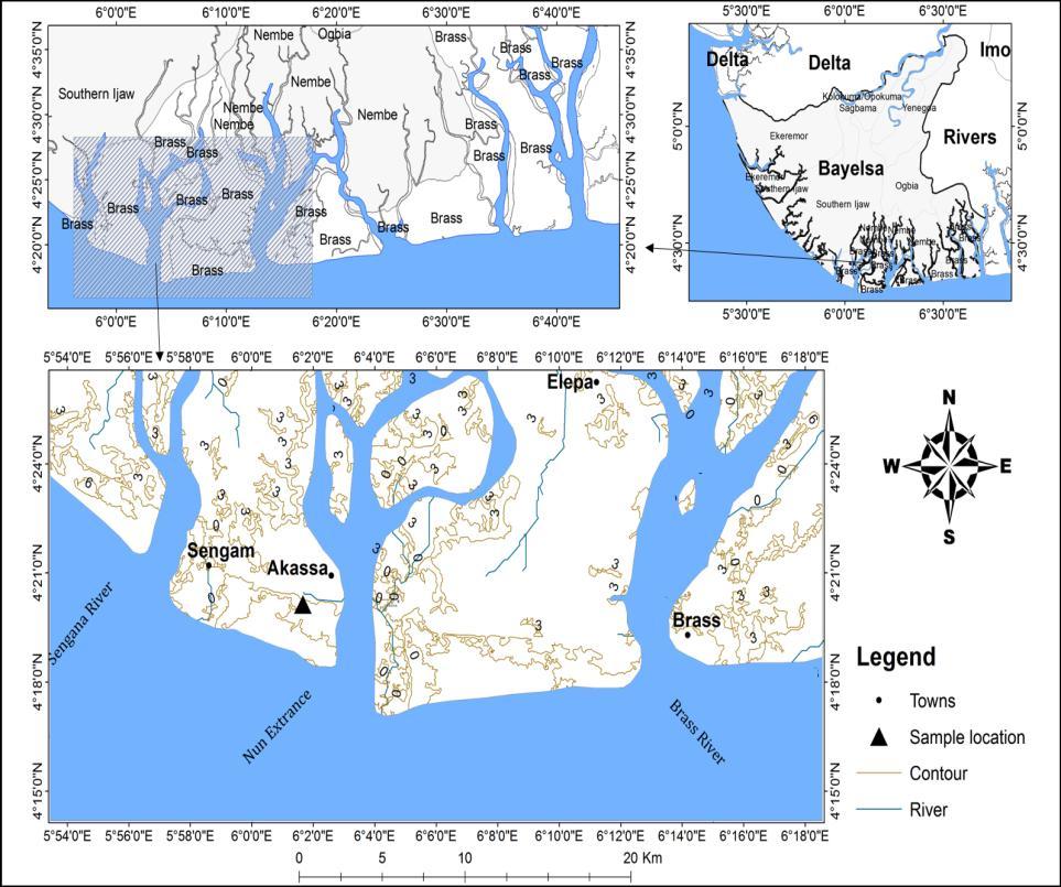 Location of the Area of Study The Niger Delta is situated on the continental margin of the Gulf of Guinea in equatorial West Africa, between latitude 3 o and 6 o N and longitude 5 o and 8 o E, and
