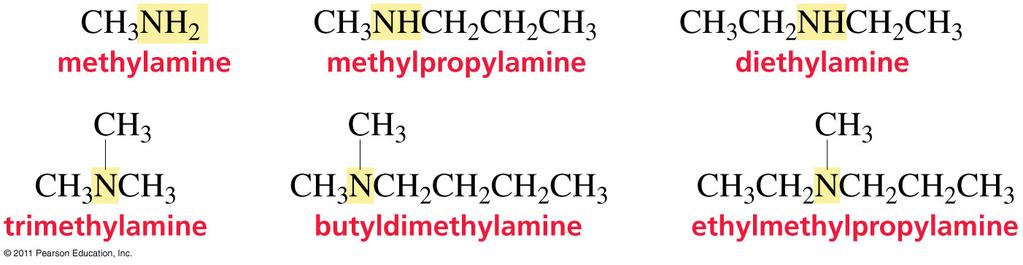 Amines Ch 2 #27 RN 2, RR N, RR R N types ~ depends on # of alkyls not on