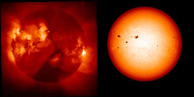 Movie comparing x-rays to white light. Movie starting with photosphere, then chromosphere, then x-ray view of corona.
