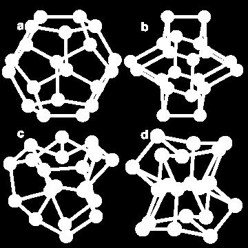 (H 2 0) 20 water clathrates surround monovalent cations: - Tetrahedral cavity (c) in puckered water dodecahedra may be used by H 3 O + and NH 4 + - Octahedral cavity (d) could be occupied by many
