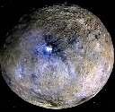 The dwarf planet Ceres, shown above, has a diameter of 1000 km. The planets of the Solar system have diameters between 5000 km and 140000 km.