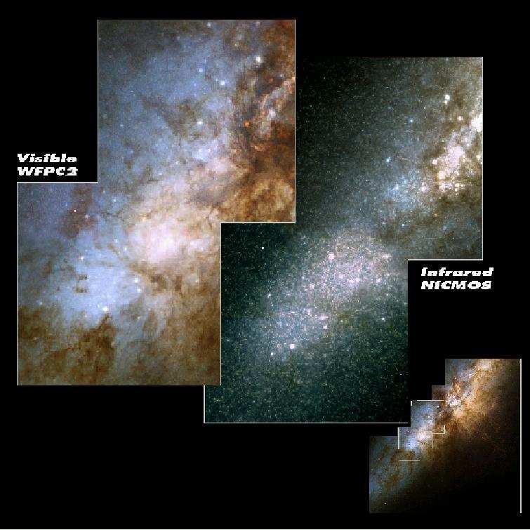 regions: active starburst M82 B: - several 100 Myr old