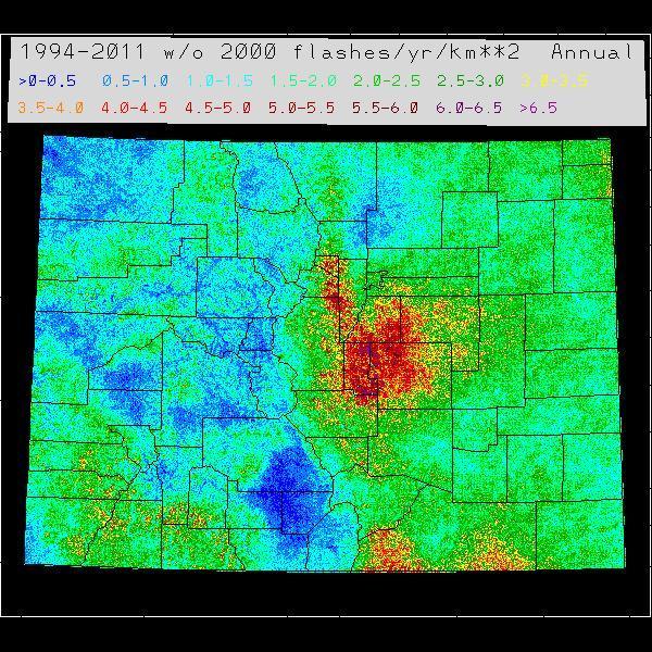 Because Every Drop Counts! The map above is a flash density of cloud-to-ground lightning strikes across Colorado between 1994-2011, without data from the year 2000.