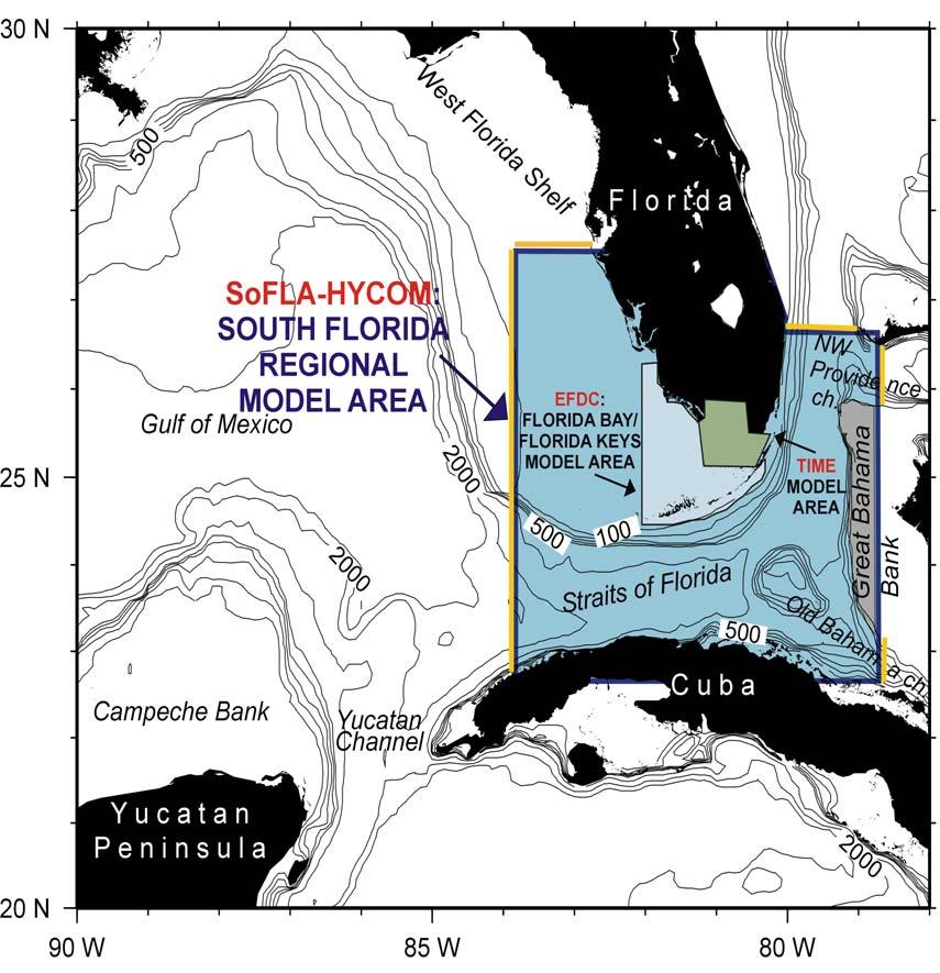 Regional model for South Florida seas: SoFLA-HYCOM (South Florida Hybrid Coordinate Ocean Model) A multi-nested modeling approach in support of the Comprehensive Everglades Restoration Project