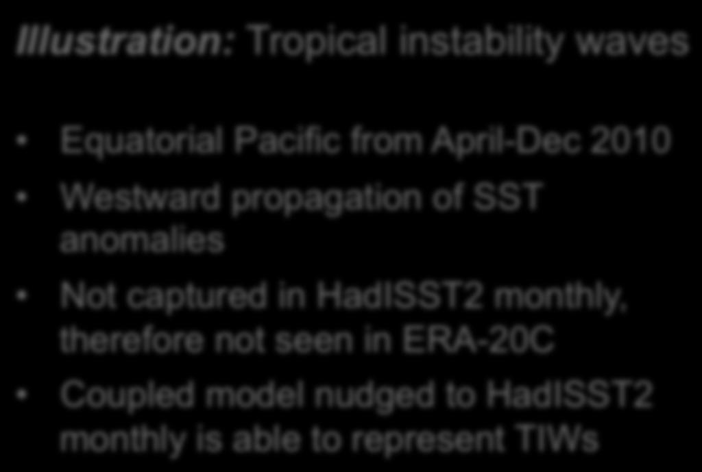 assimilation observed SST Illustration: Tropical instability waves ERA-20C coupled model (De Boisseson, 2015)