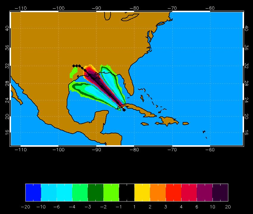 Impact of GPCE input on MC Model 64 kt Wind Probabilities Hurricane Gustav 30 Aug 2008 18 UTC, Low Model