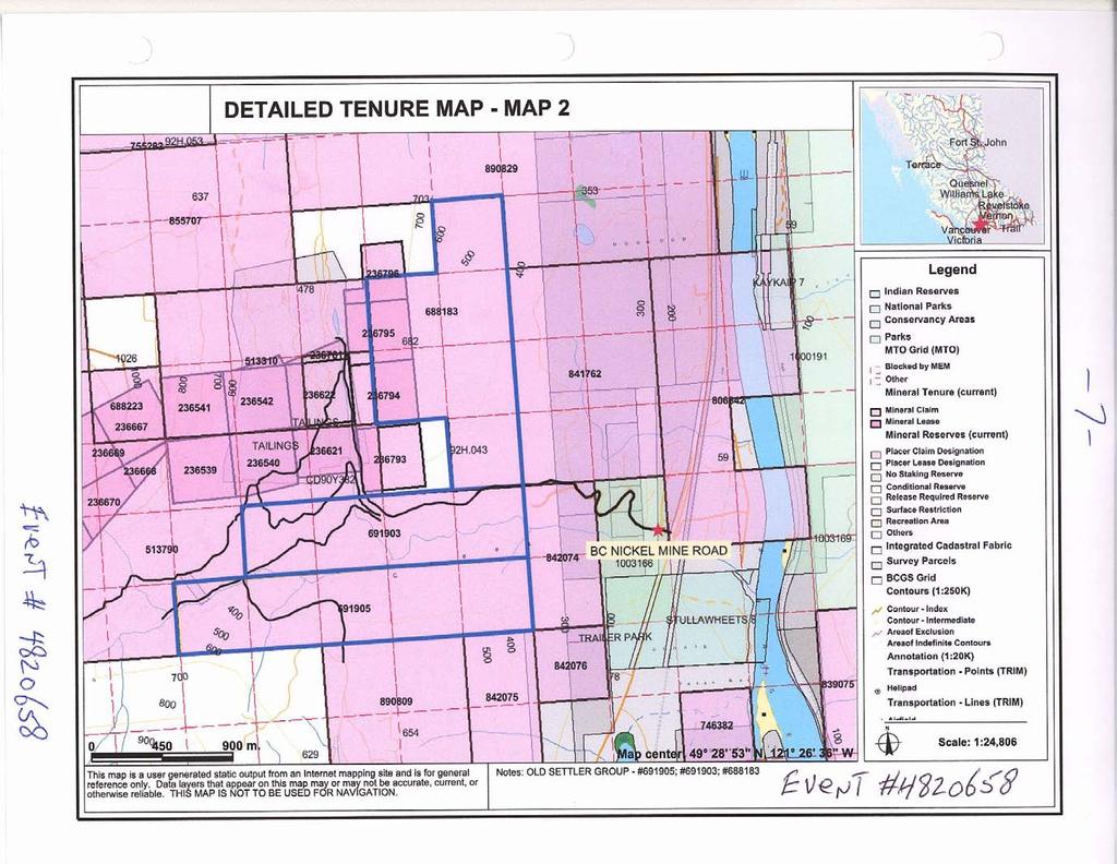 ) DETAILED TENURE MAP - MAP 2 John QueSnel Williams Lake Legend Indian Reserves National Parks Conservancy Areas Parks MTO Grid (MTO) Blocked by MEM Other Mineral Tenure (current) Mineral Claim