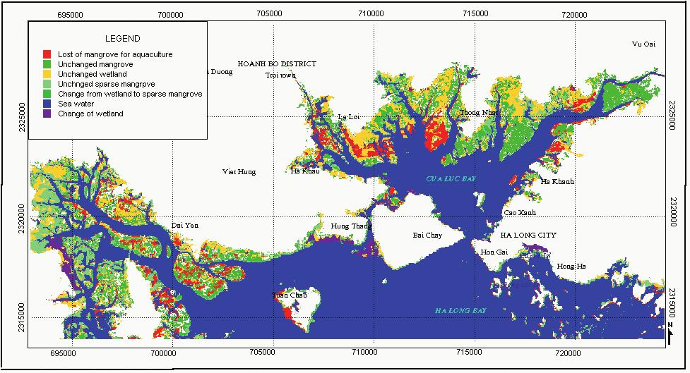 Technical Letter: Using Remote Sensing Techniques for Coastal Zone Management in Halong Bay, Vietnam Figure 5: Map of mangrove ecosystem change in the area; result from unsupervised-classification of