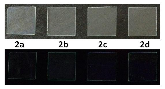 Fig. S2 Photos of 2 in thin films prepared by spin-coating of