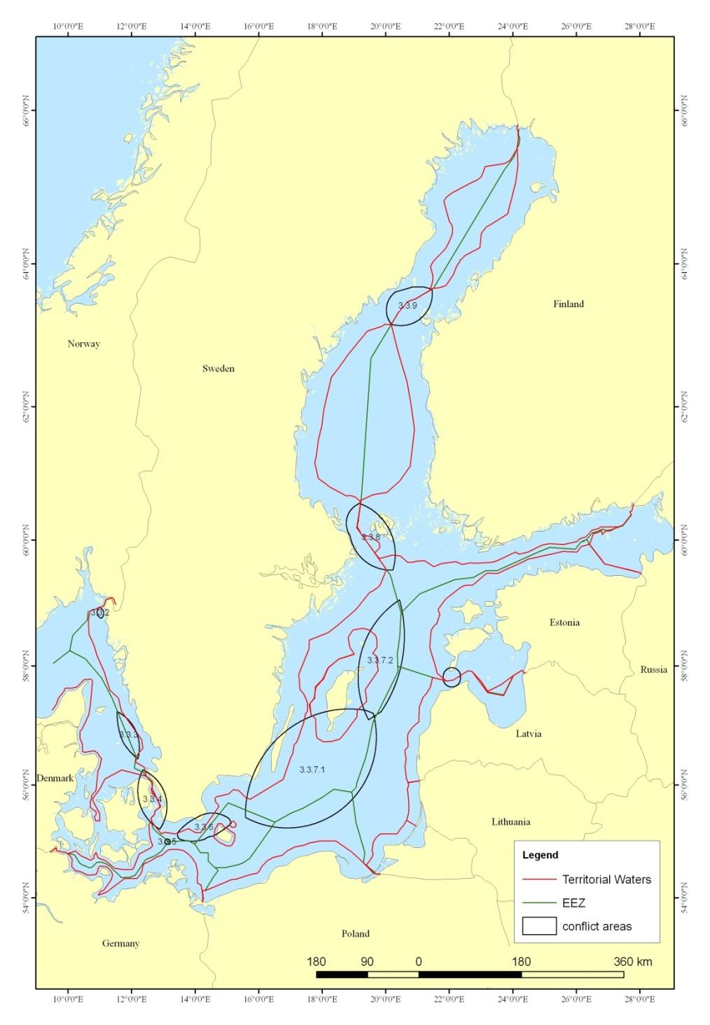 Spatial Conflict Zones in Baltic Sea The Bornholm Gut (Bornholmsgattet) Conflicts between increasing transit shipping (high risk area for maritime accidents), fishery, pipeline infrastructure,