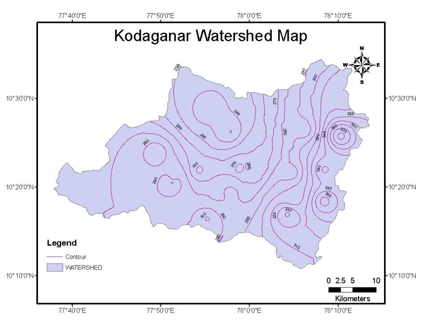 297 Colins Johnny J and Sashikkumar M.C., 2013 Fig. 6: Contour map of Kodaganar basin Fig.