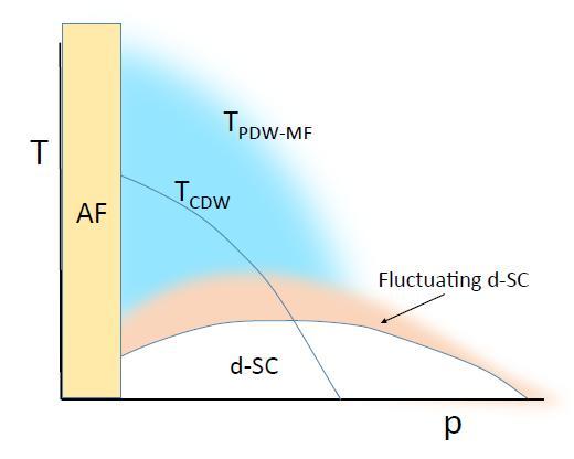 The PDW state is a competing phase to d-wave with higher energy, but it has higher entropy due to te Fermi arcs, and