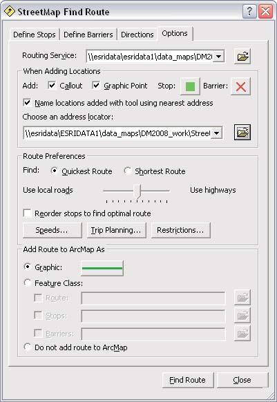 Exercise 4: Finding a route The Find Route wizard lets you find routes between points using a variety of methods.