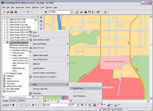 Exercise 2: Exporting StreetMap data While you can use the street data directly from the CD, you may prefer to convert some of the compressed street data to a local shapefile or geodatabase feature