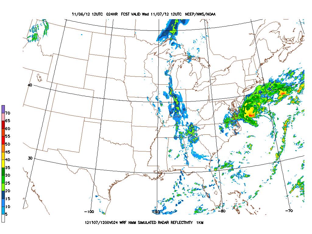 Precipitation 700 AM Wednesday Graphic on left is forecast radar imagery for 700 AM Wednesday, November 7