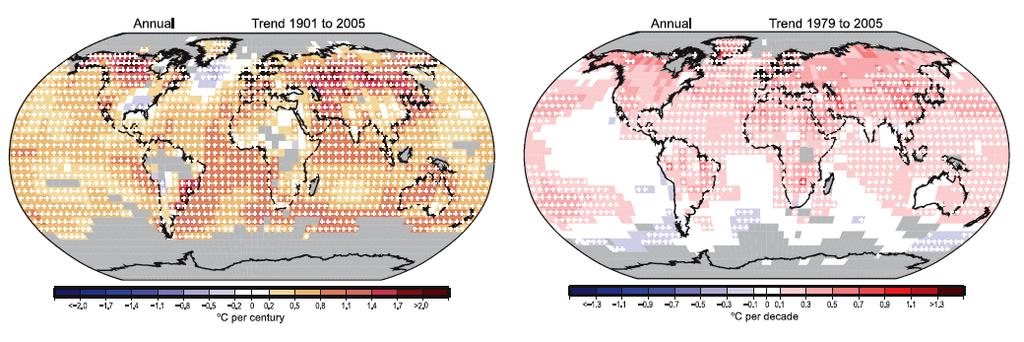 Spatial Pattern of Surface Temperature Changes 1901-2005