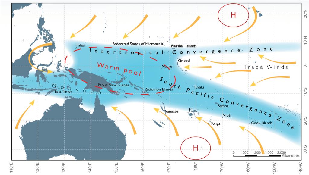 2 CURRENT CLIMATE OF THE PACIFIC To gain an understanding of potential climate changes in the region, it is important to consider the major features defining the current climate of the Pacific.