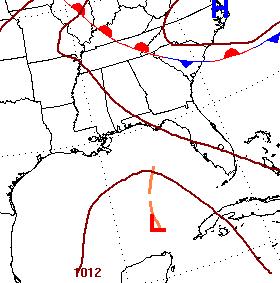 Surface Weather Maps for Friday (Left), Saturday (Middle), and Sunday (Right) Rain/Thunderstorms The system will drift north into the Gulf of Mexico Thursday or Friday.