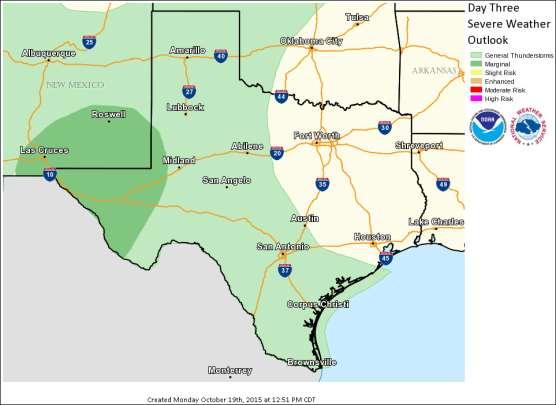 Wednesday Isolated flash flooding possible over Far W TX expanding into the
