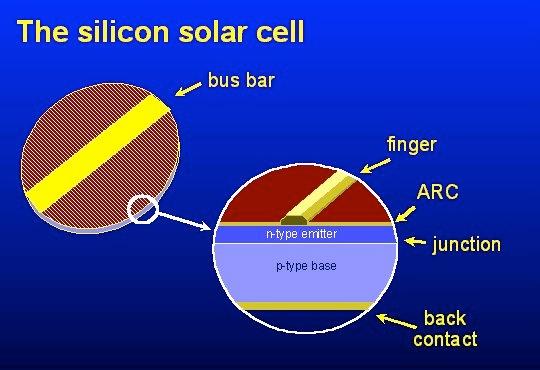 How solar cells work? This diagram shows a typical crystalline silicon solar cell.