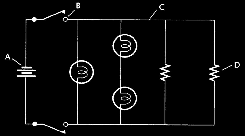 A - battery B - switch C