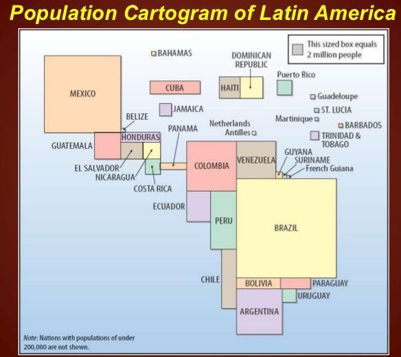 Cartogram A cartogram is a map that uses data other than land surface to portray an