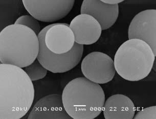 SEM microphotographs of poly(st-co-dvb) particles prepared by precipitation polymerization composed of various concentration of n-butanol with 1 wt. % AIBN and 1 vol.